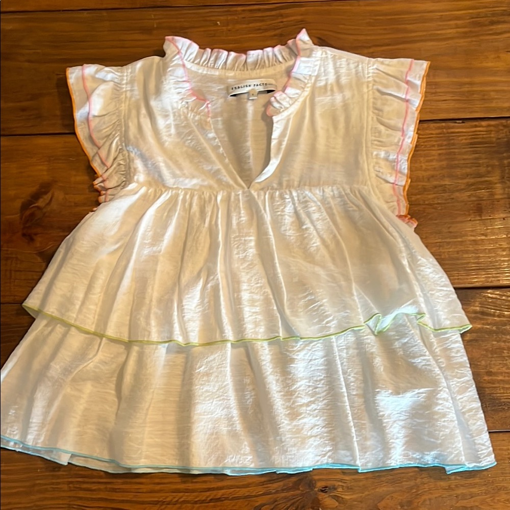 English Factory White and Orange Tiered Blouse
